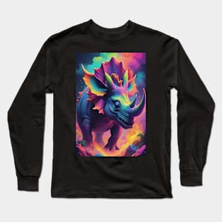 Triceratops Dinosaur Multi-Coloured Long Sleeve T-Shirt